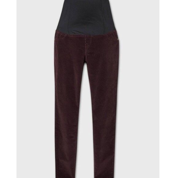 Ingrid Isabel Maternity Corduroy Crossover Panel Skinny Burgundy Pants Sz 8/29R - Picture 4 of 16